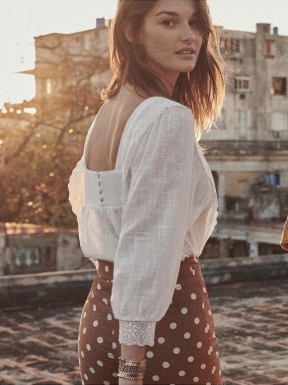 Sezane Cleo Blouse White Slub Gauze Cotton Lace Boho Parisian Coastal Breathable - Picture 4 of 15